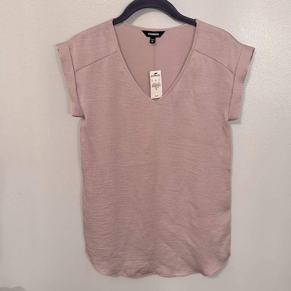 Champagne v neck blouse shirt, cap sleeves. NEW WITH TAGS